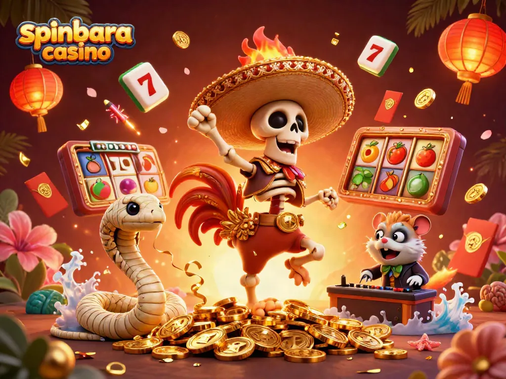 Play exciting games and win big at spinbara casino with vibrant 3D characters and casino elements.
